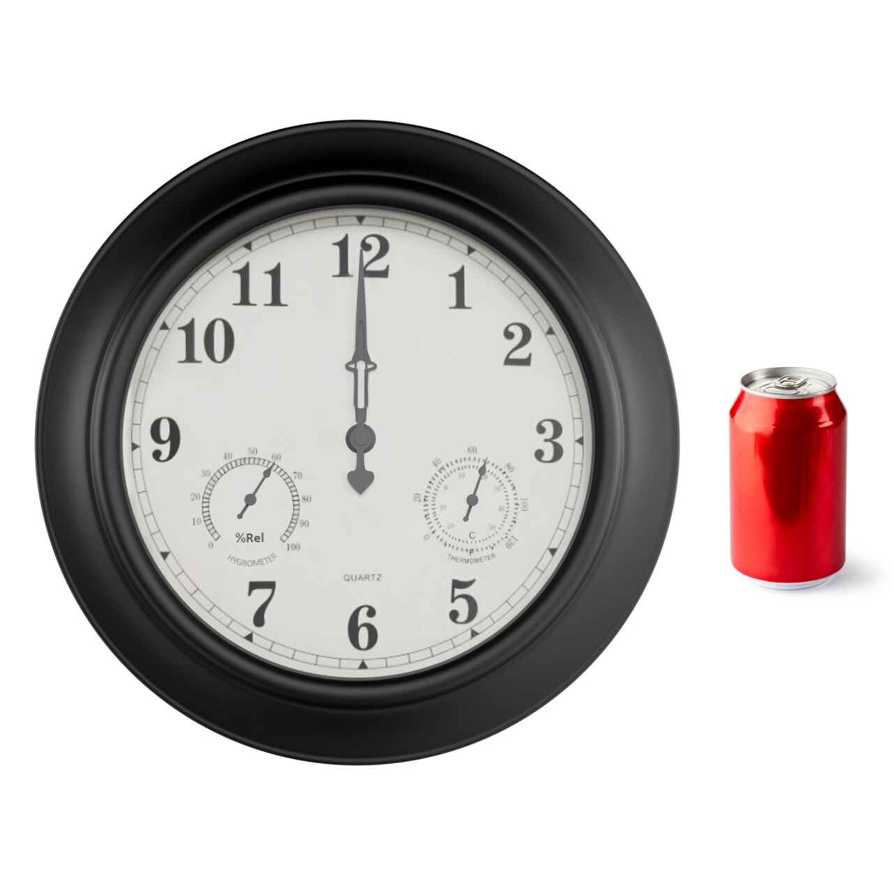 Large Metal 18 Inch Wall Clock With Hygrometer Indoor Outdoor Black Waterproof